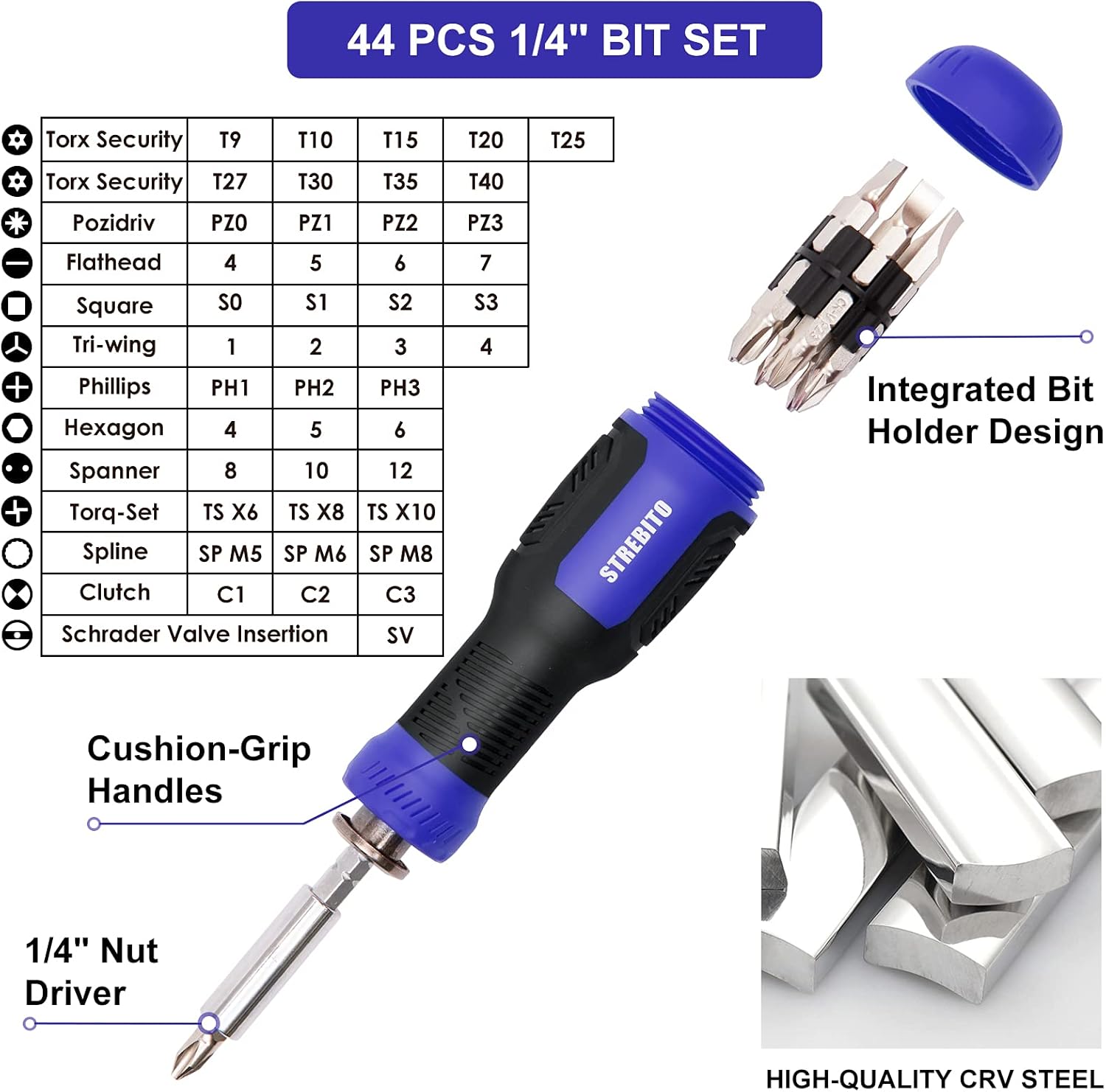STREBITO Precision Screwdriver Set 191-Piece Multi-Bit Screwdriver 1/4 Inch Nut Driver Home Improvement Tool Electronic Repair Kit for Computer, iPhone, Laptop, PC, Cell Phone, PS4, Xbox, Nintendo