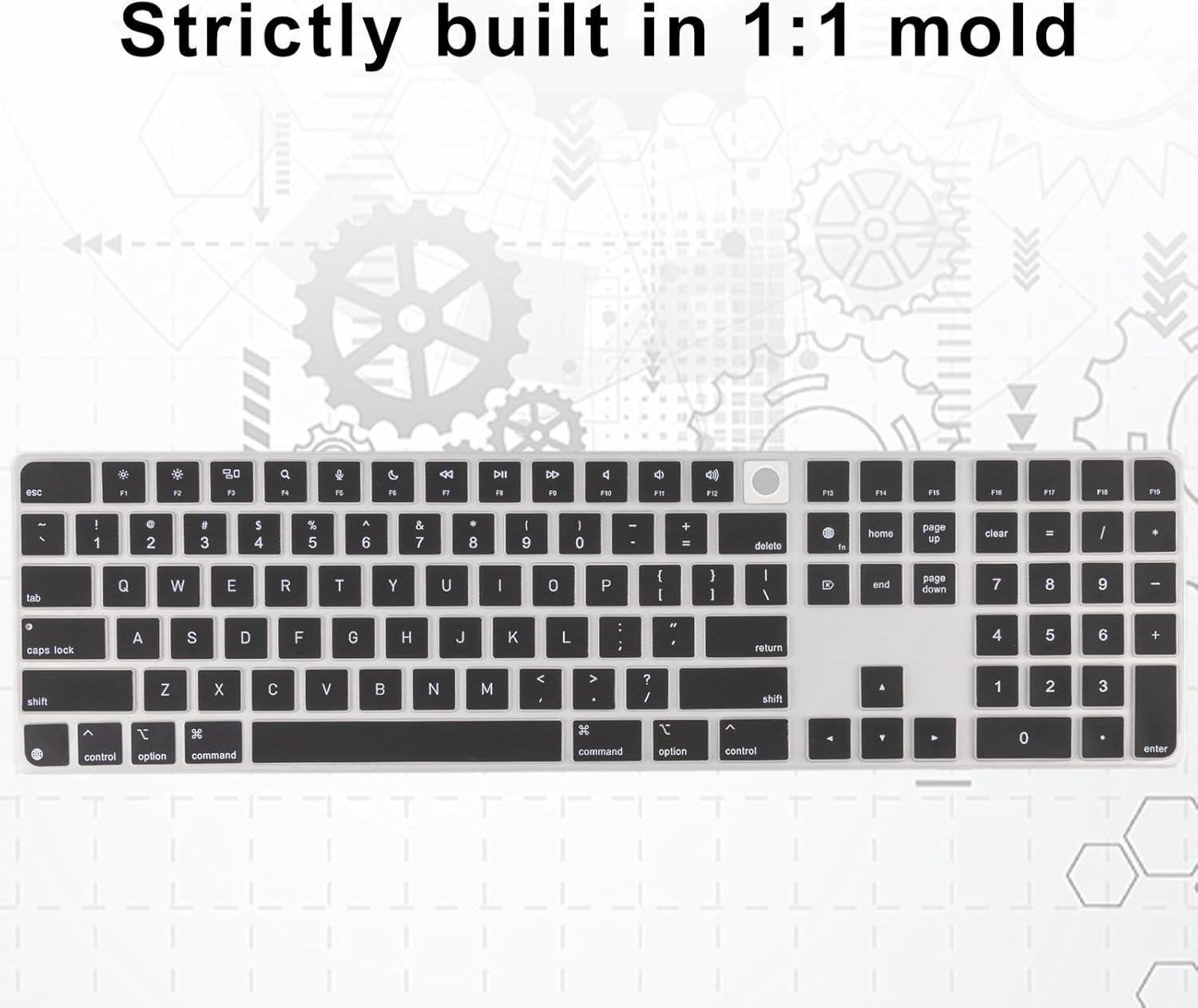 Allinside Black Keyboard Cover for 2024 Mac Magic Keyboard with Touch ID and Numeric Keypad A3119 US Layout