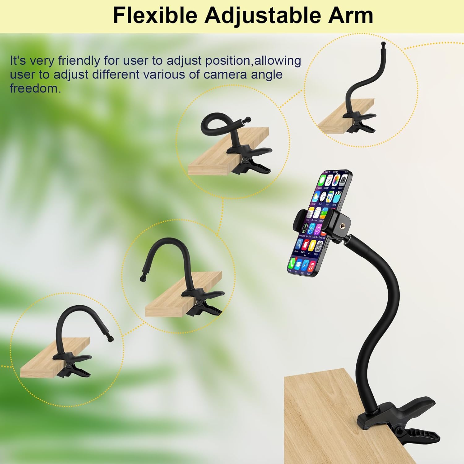 Gooseneck Phone Holder Jaws Flex Clamp Clip Mount,11.8" Long Gooseneck Arm Aluminum Alloy Ball Head Mount for Desk/Table/Pole/Board,Compatible with 3.5~7.5" iPhone/HTC/LG/Nexus/Smartphones-1 Pack