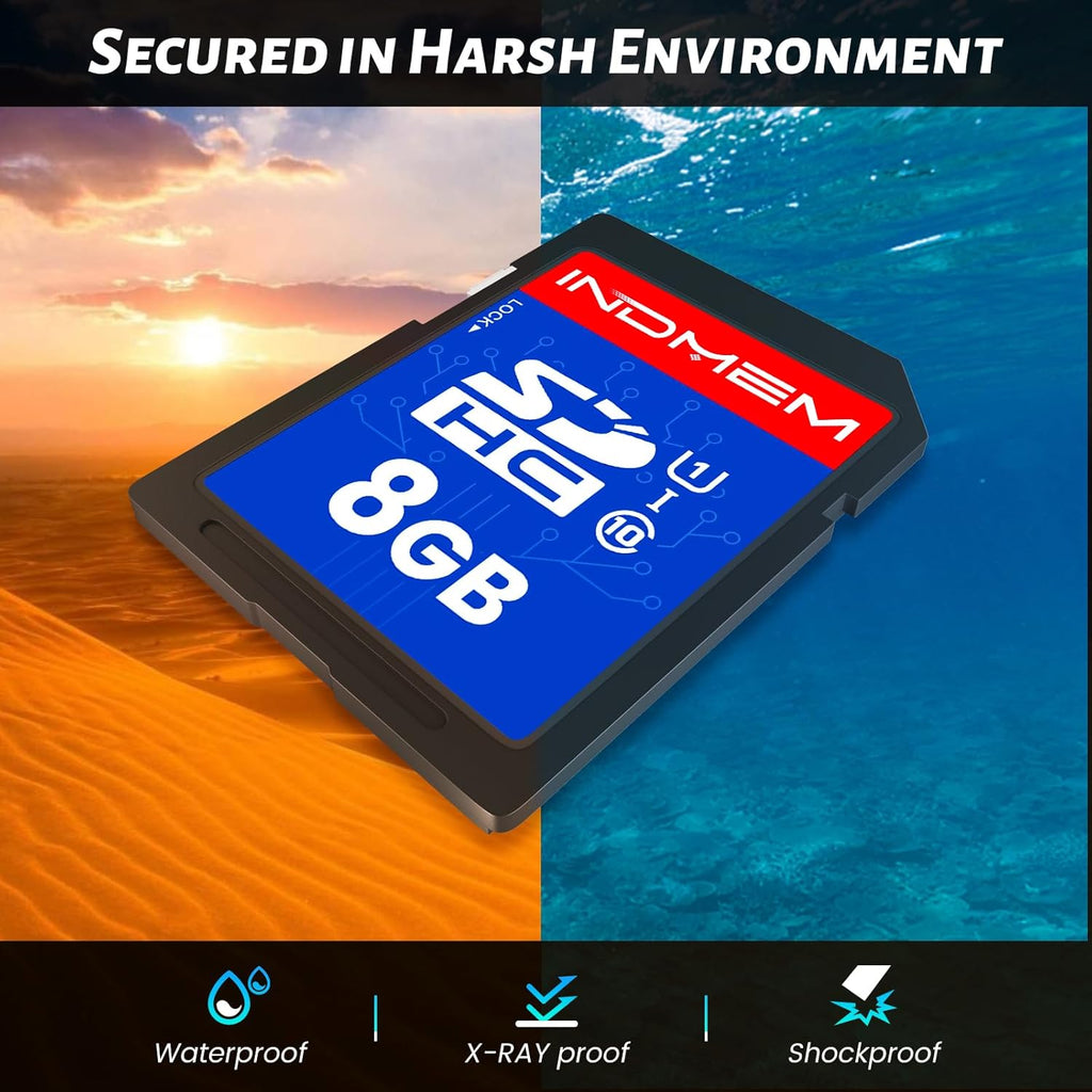 INDMEM SD Card 8GB, 10-Pack UHS-I Class 10 MLC Flash Memory Card, High-Speed Secure Digital Cards for Cameras, DSLR, Action Cams - Reliable Storage