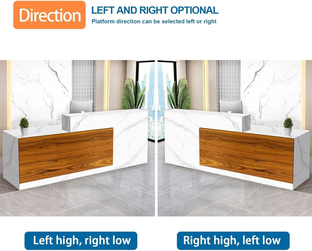 Reception Desk with Counter Modern Checkout Counter with Lockable Drawer Keyboard Tray Receptionist Desk for Office Salon Reception Table J Left 51inch/130cm