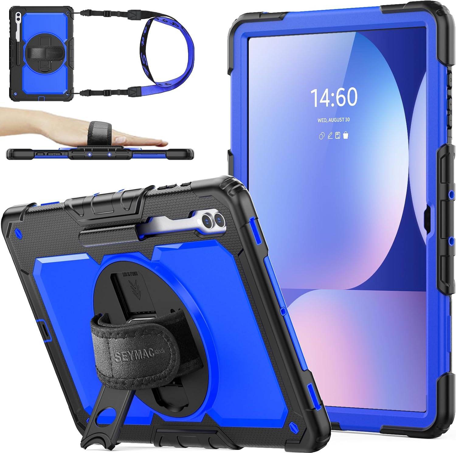 SEYMAC stock Case for Samsung Galaxy Tab S10 Ultra / S9 Ultra Tablet Case 14.6'' with Screen Protector, Pencil Holder, 360 Rotate Stand, Hand Strap, Shoulder Strap, Blue1