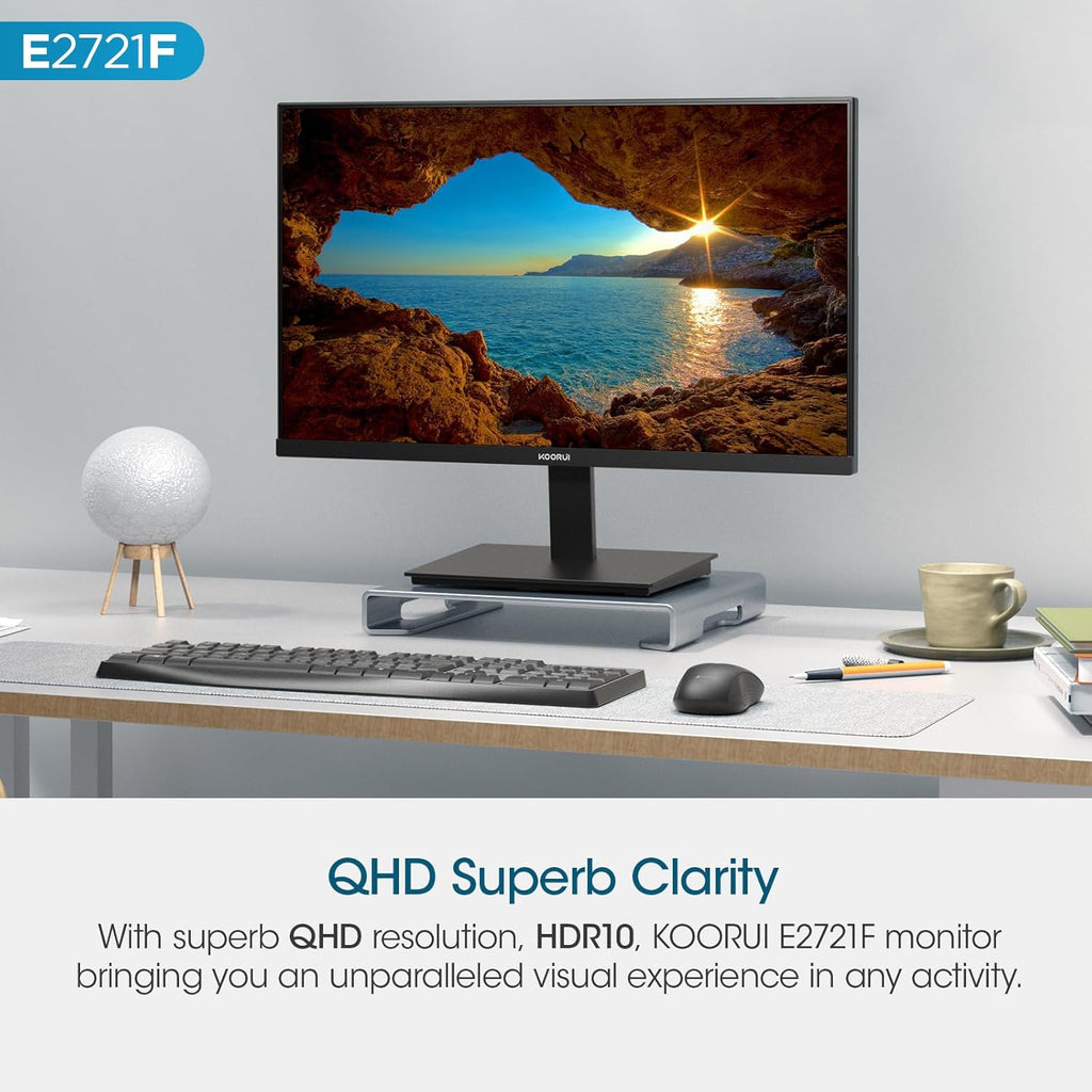 KOORUI 27 Inch QHD (2560x1440) IPS Ultra-Thin Computer Gaming Monitor, 100Hz Refresh Rate, DCI-P3 95%, FreeSync & G-Sync, 1ms MPRT, VESA 100x100mm, Tilt Adjustable for Game and Work