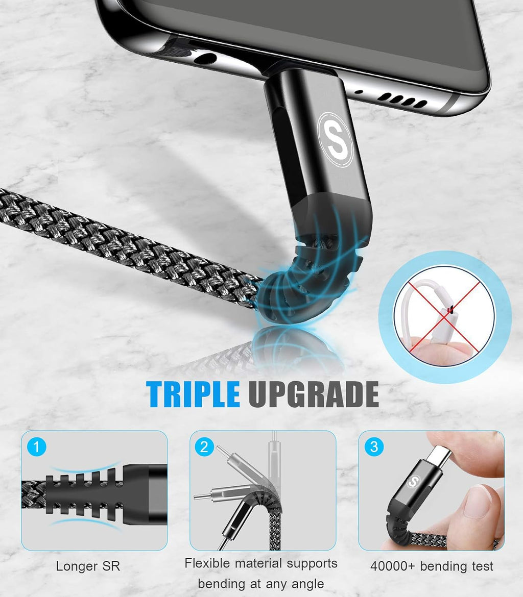 sweguard USB Type C Charger Cable [3-Pack,10ft+6.6ft+3.3ft] iPhone 16 Charger Nylon Braided Cord for iPhone 16 15 Pro Max Plus Samsung Galaxy S24 S23 S22 S21 S20 S10 Note 20 10 A54 Pixel LG Moto PS5