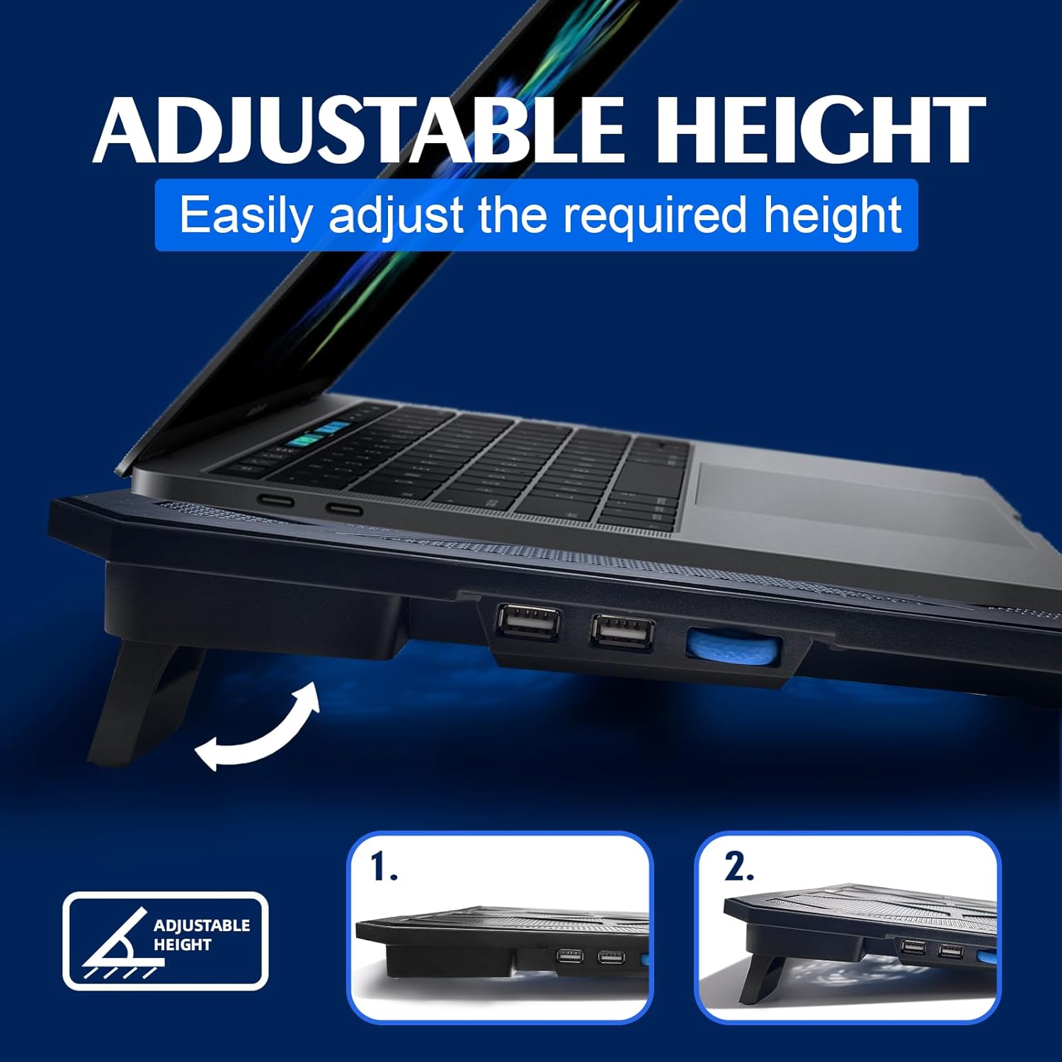 NAGAN Laptop Cooling Pad with 6 Fans, Ergonomic USB Powered Cooling Pad for Laptop with Dual USB 2.0 Ports, Height-Adjustable, Metal Mesh Gaming Notebook Cooler, Fits 14-17.3 inch Laptops