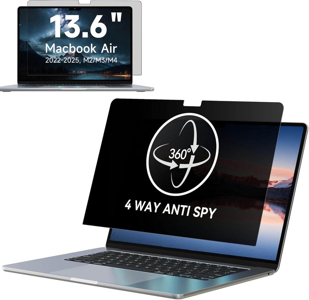IPROKKO 360° Privacy Screen Macbook Air 13.6/13 Inch (2022-2025, M2, M3, M4),Matte Anti Glare Blue Light 13.6" Mac Scratch Resistant Laptop Screen Protector Filter