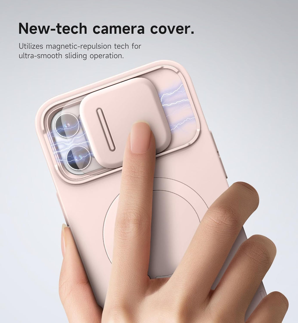 SURITCH for iPhone 13 Pro Max/12 Pro Max Case with Magnetic Camera Slide Cover and Adjustable Kickstand, Compatible with MagSafe, Shockproof Bumper Case Slim Protective Cover 6.7 Inch, Pink