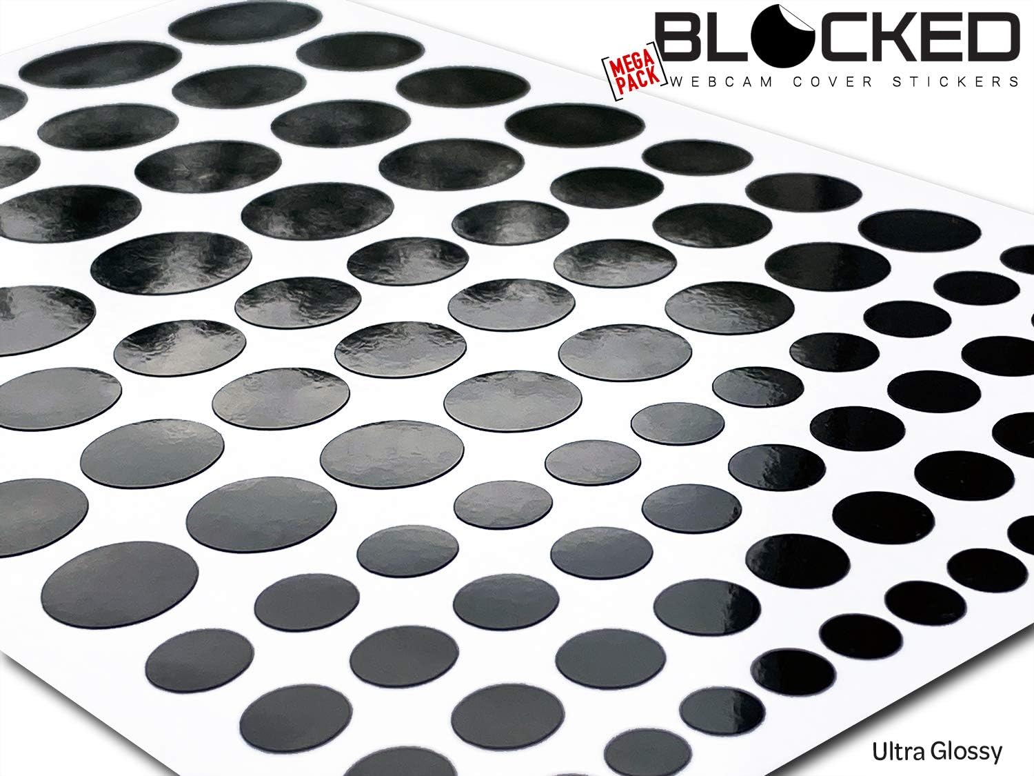 Stackable Webcam/Camera Vinyl Covers | 95 Low-Tack Restickable Webcam Stickers | 5-Sizes | Black 95-Pack (Ultra Glossy)