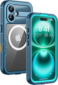 Lanhiem Magnetic for iPhone 16 Plus Case, IP68 Waterproof Dustproof Case, [Compatible with Magsafe] [Built-in Screen Protector] Full Body Heavy Duty Rugged Phone Cover 6.7 inch, Blue/Clear