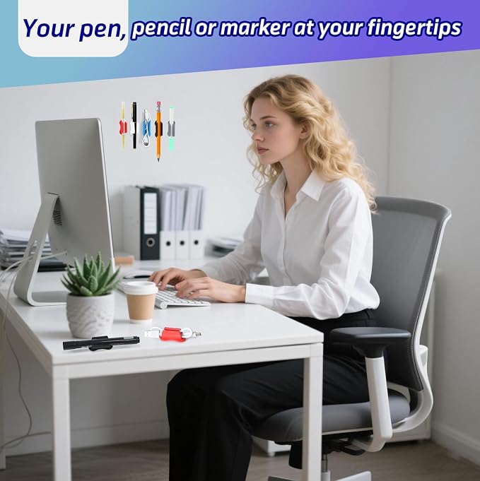 10 Pack Black Adhesive Silicone Pen Holders, Sticky Pen And Pencil Clip Set | - Image 2