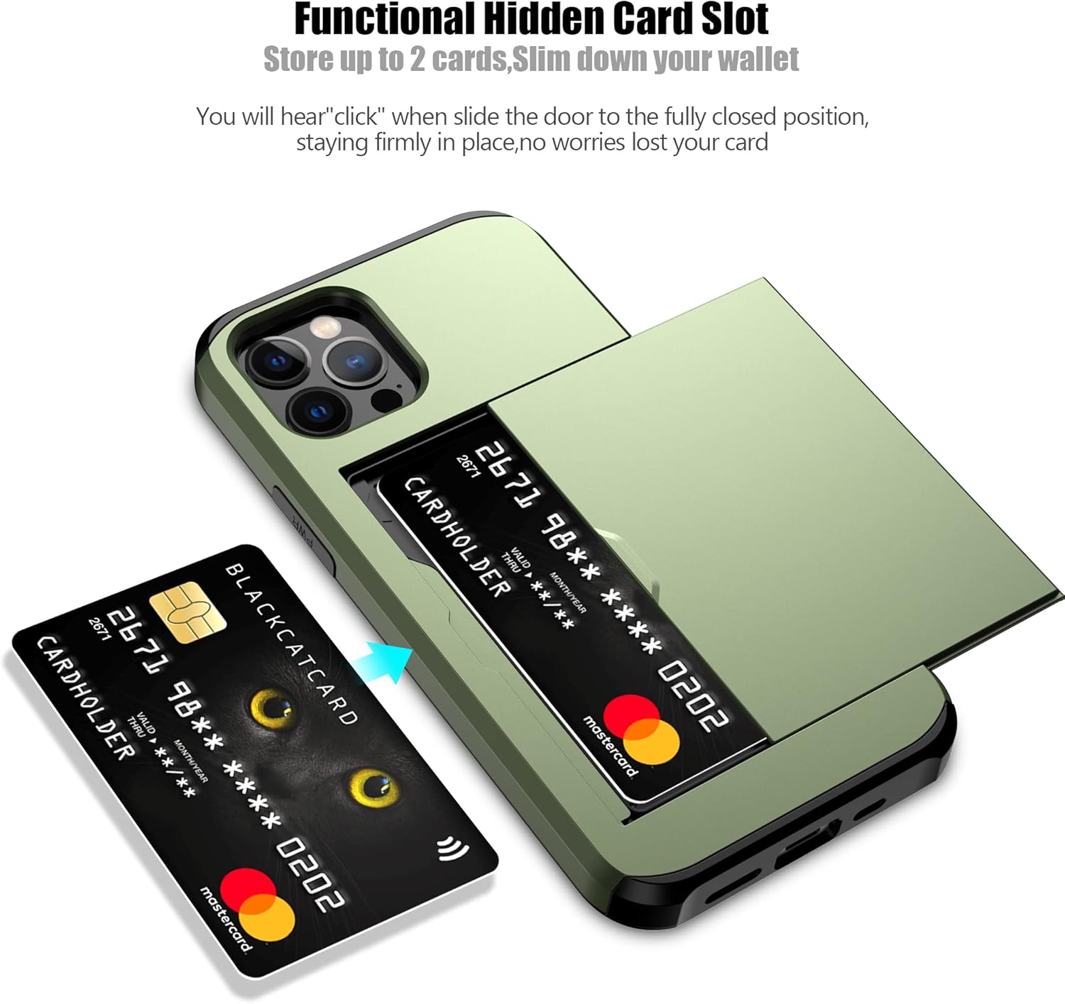 Nvollnoe for iPhone 12/iPhone 12 Pro Case with Card Holder Heavy Duty Protective Dual Layer Shockproof Hidden Card Slot Slim Wallet Case for iPhone 12/12 Pro for Men&Women(Green)