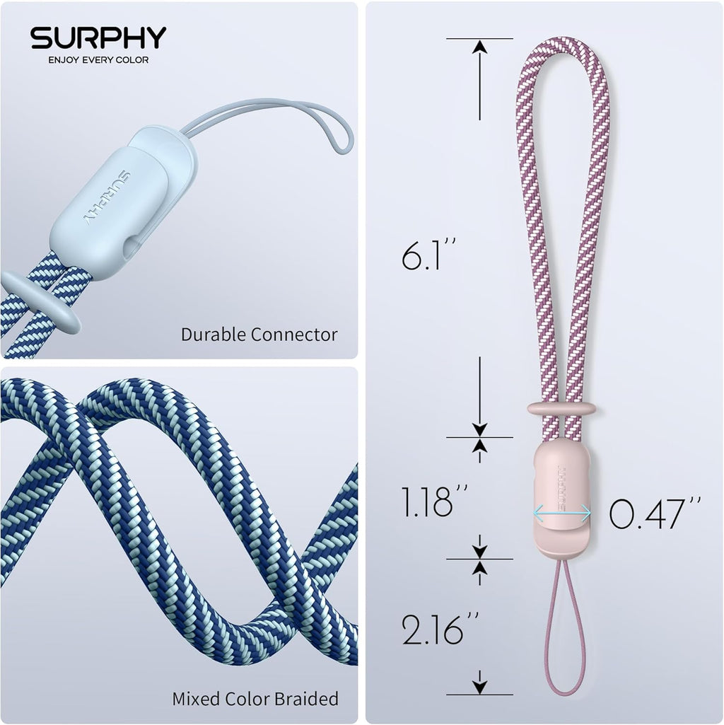 SURPHY 2 Pack Phone Lanyard for Cellphone Case, Phone Wrist Strap for Case, Cellphone Strap with 2-Color Braided, Charm Wrist Lanyard for Women and Men, Pink & Cloud Blue