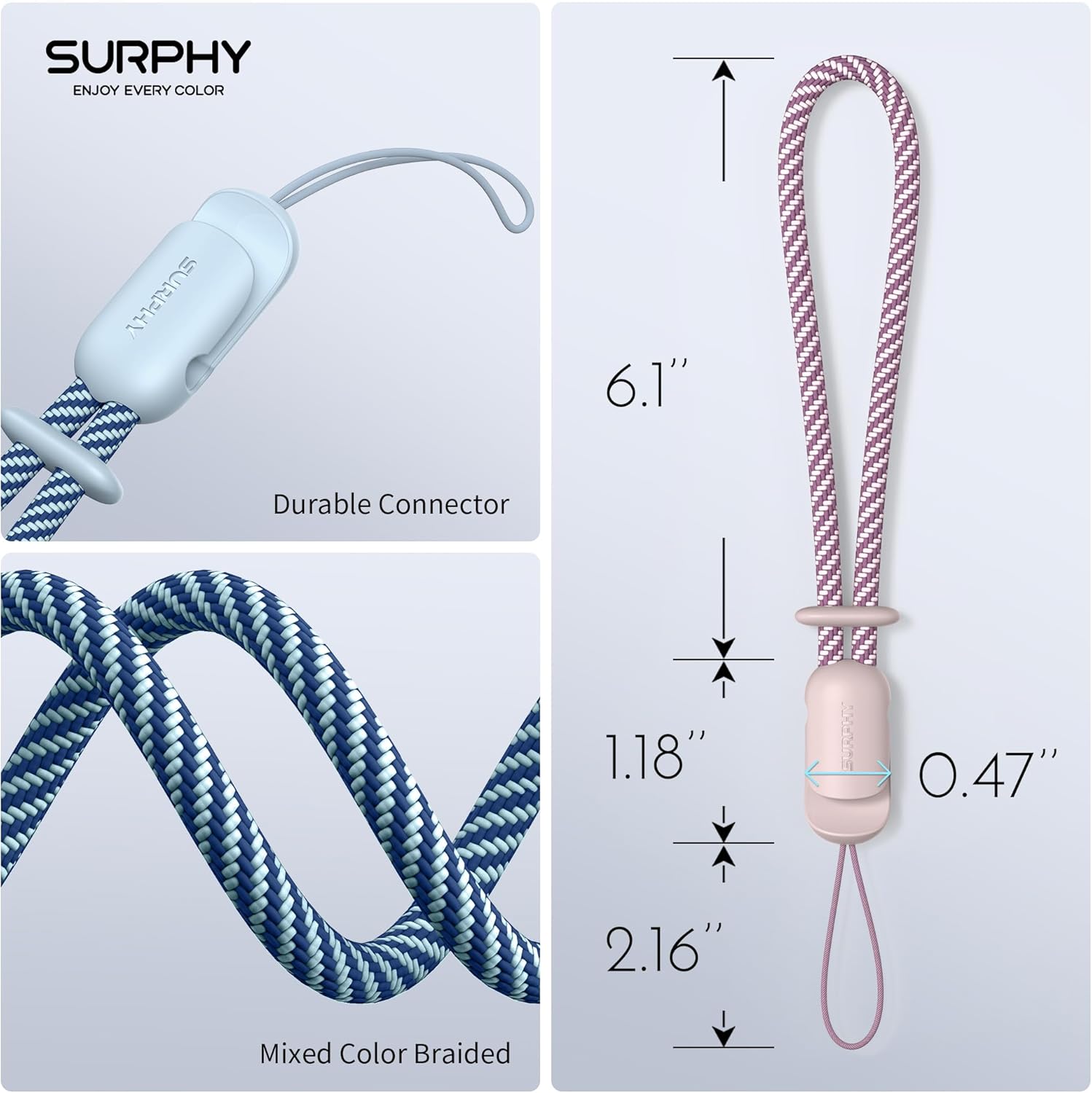 SURPHY 2 Pack Phone Lanyard for Cellphone Case, Phone Wrist Strap for Case, Cellphone Strap with 2-Color Braided, Charm Wrist Lanyard for Women and Men, Pink & Cloud Blue