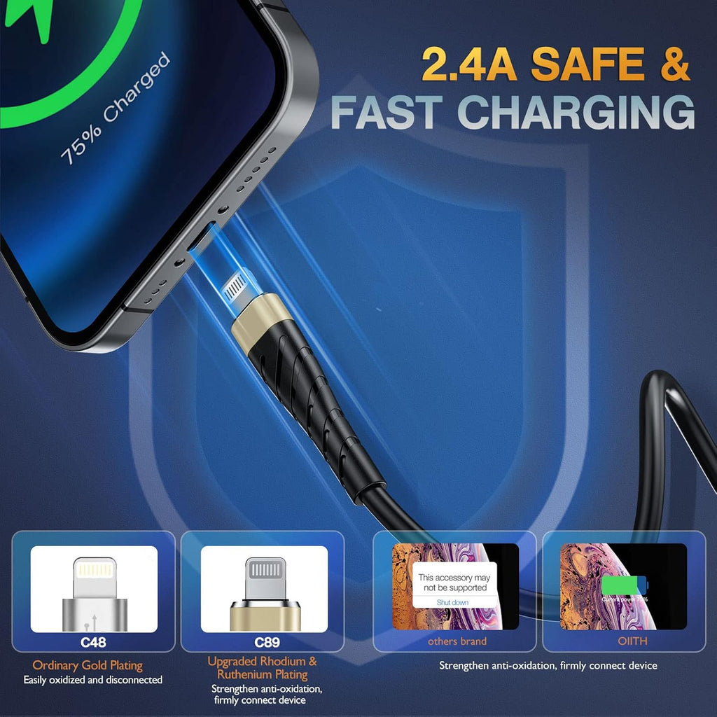 OIITH MFi Certified for iPhone Charger Cable 3 Pack 10 Ft, Extra Long for Lightning Charging Cord, Fast 2.4A for iPhone USB Cord Compatible with iPhone12/11/XS/Max/XR/X/8/8P/7P/6/iPad - Gold