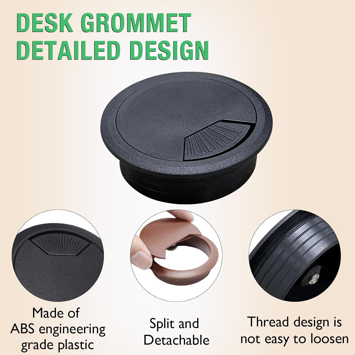 5 Pcs Desk Grommet 2-1/16" / 53 mm, Desk Cord Hole Cover, Cable Grommet ABS Plastic, Desk Hole Grommet for Home & Office Pc, Detachable Adjustable Cable Cord Organizer-Reddish Brown