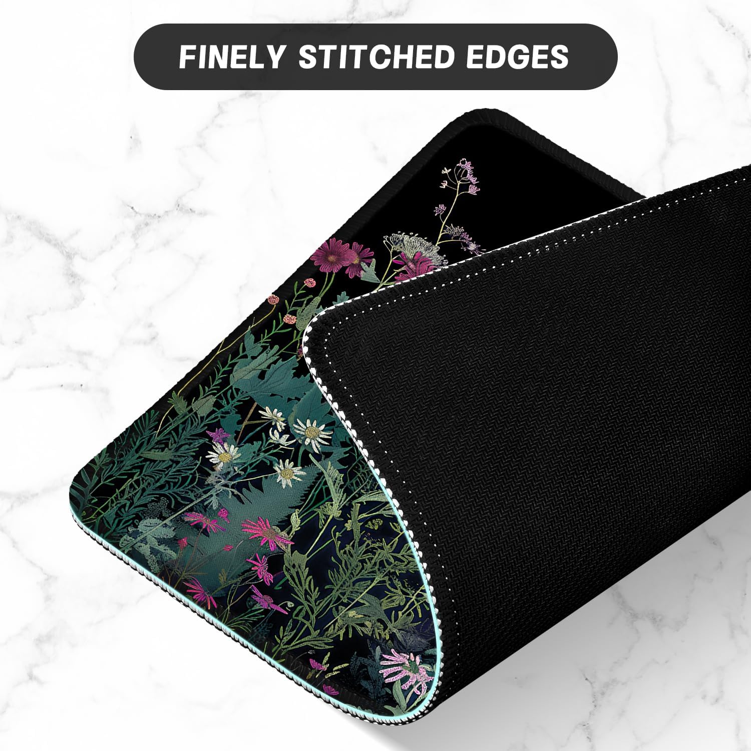 ITNRSIIET Mouse Pad with Stitched Edge Premium Textured Smooth Precise Operation Waterproof Washable Non-Slip Rubber Base Desktop Protection Mat, 10.2×8.3×0.12 inches, Pretty Flowers