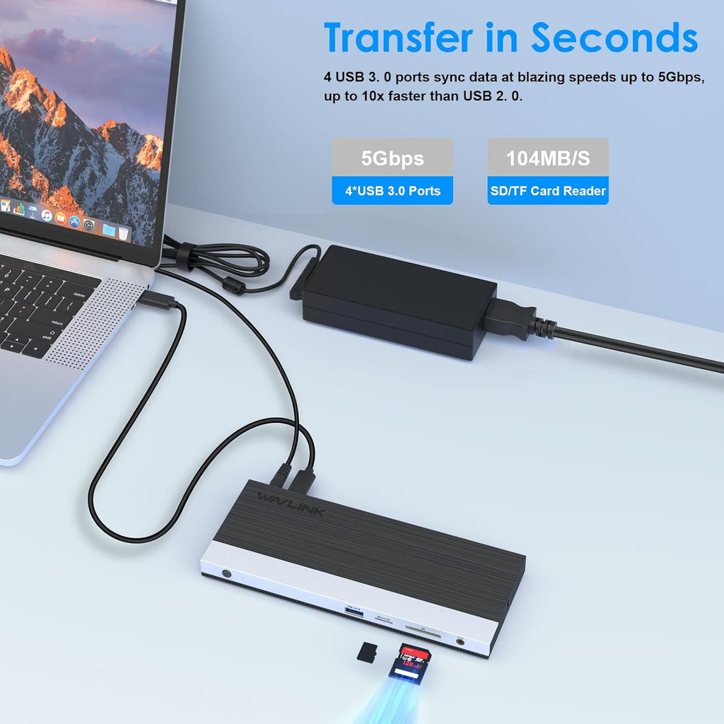 WAVLINK USB C Docking Station 4K Triple Display (2 HDMI + 1 Displayport) with 100W PC Charging, Gigabit Ethernet, 4 USB 3.0, SD/TF Card Slot, Audio, for Dell HP MacBook Lenovo and Other USB C Laptops