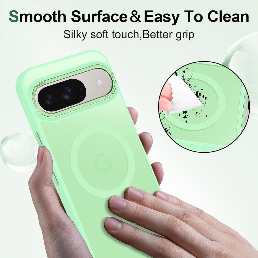 Magnetic for Google Pixel 9/Pixel 9 Pro Case, [Military Grade Drop Protection] [Compatible with MagSafe] Shockproof Slim Translucent Matte Anti-Slip for Women Girls Men Case, Matcha Green