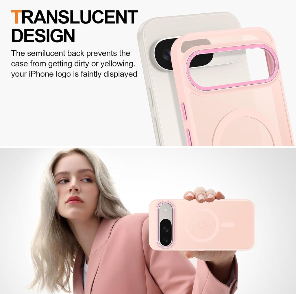 Magnetic for Google Pixel 9/Pixel 9 Pro Case, [Military Grade Drop Protection] [Compatible with MagSafe] Shockproof Slim Translucent Matte Anti-Slip for Women Girls Men Case, Pink
