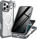 seacosmo for iPhone 16 Pro Case, Full Body Bumper with Built-in 9H Tempered Glass Privacy Screen Protector and Camera Lens Protector, Compatible with MagSafe, Shockproof Phone Cover, 6.3", Gray