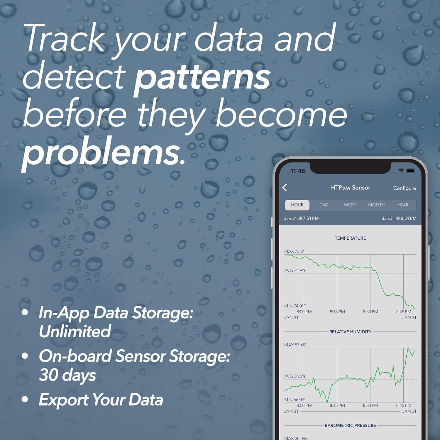 SensorPush HTP.xw Smart Temperature Sensor & Humidity Sensor - Bluetooth Thermometer, Barometer, & Hygrometer with App Monitoring - Premium Barometric Pressure Gauge, Temperature and Humidity Monitor