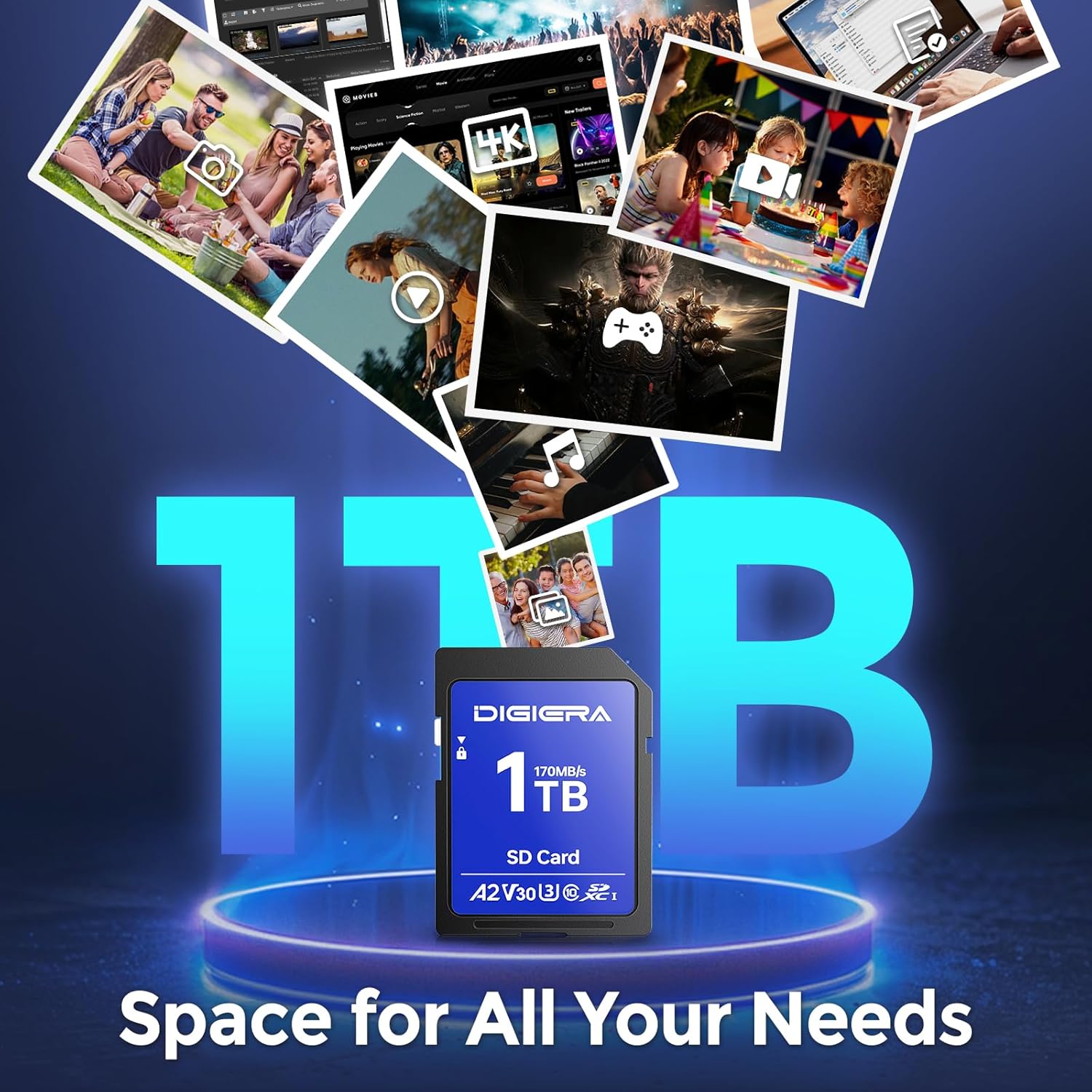 1T LS100 SDXC UHS-I Memory Card - up to 170MB/s, C10, U3, V30, 4K UHD, SD Card for Computers, Digital Cameras, Home Theatre Devices, Car Navigation Systems (1 Pack)