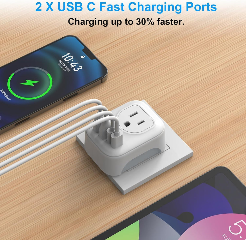 2 Pack European Travel Plug Adapter, VYLEE International Travel Adapter with 2 Outlets 4 USB Ports(2 USB C), 6 in 1 Type C Travel Essentials Charger for US to Most of Europe EU Italy Spain France