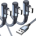 sweguard USB Type C Charger Cable Right Angle [3-Pack, 10FT+6.6FT+3.3FT] Nylon Braided Cord for iPhone 16 15 Pro Max Plus, Samsung Galaxy S25 S24 S23 S22 S21 S20 S10 Note Flip A54 A53, Pixel LG Moto