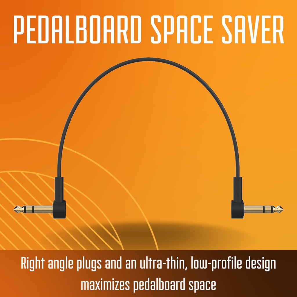 Rock Stock 1/4" Stereo TRS Flat Patch Cables - 36" Ultra-Thin, Right Angle, Low Profile, Gold Plated, Braided Shielding - Maximize Pedalboard Space, Eliminate Noise, Connect Guitar Effects Pedals