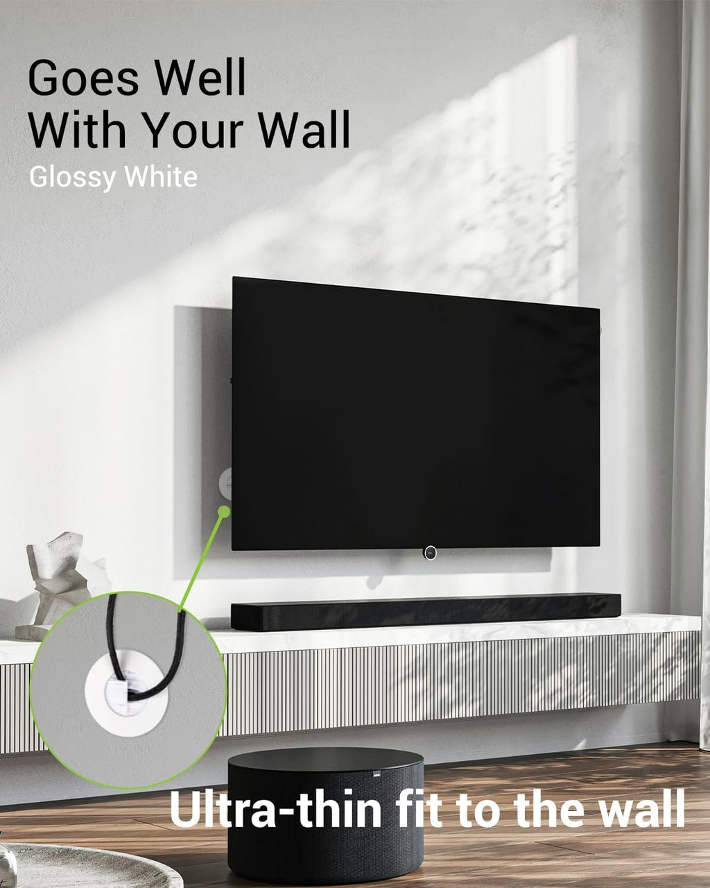 in Wall Cable Management Kit for Wall Mounted TV, Slim Round Wall Cable Pass Through with Hole Saw Drill Attachment for Easy Installation, White 2-Pack