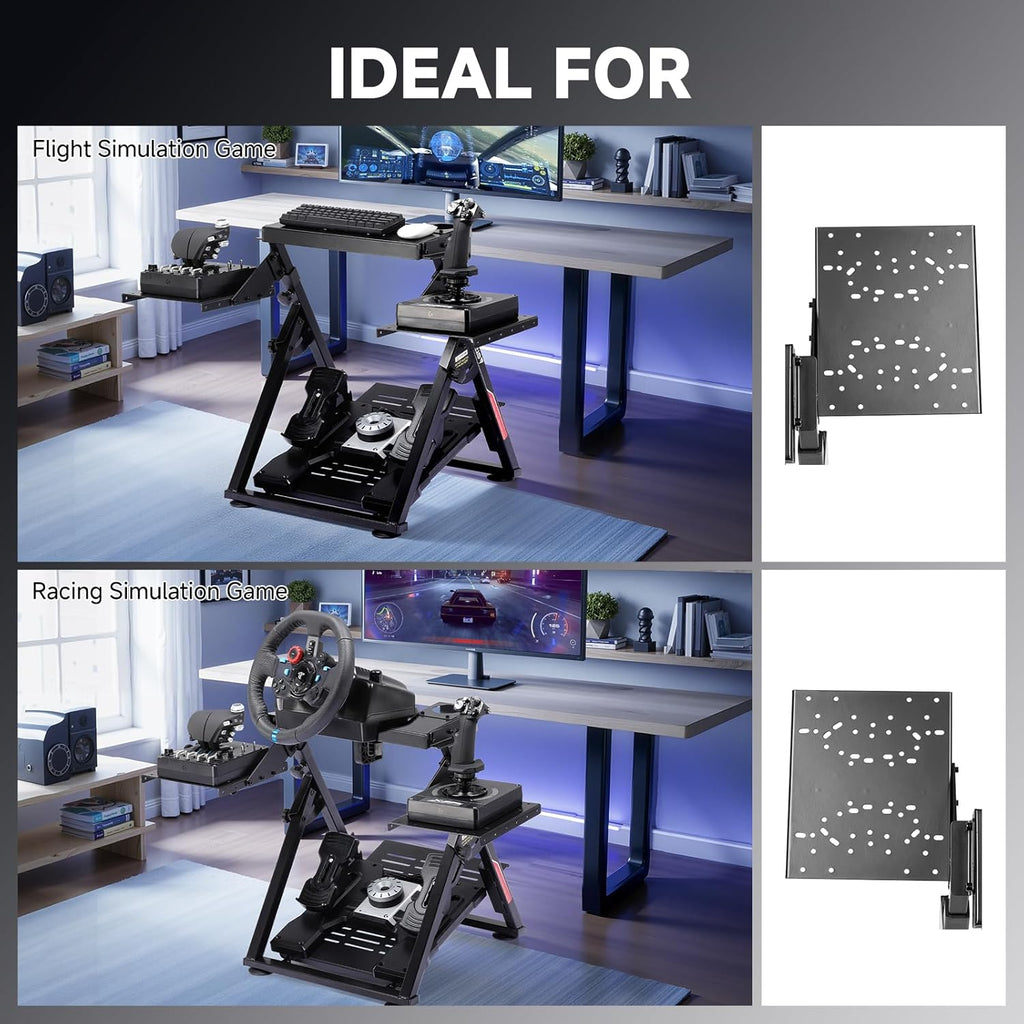 GTPLAYER Flight Racing Simulation Stand Foldable Gaming Stand Compatible with Logitech/Thrustmaster/PXN Gaming Devices Adjustable Stable Simulator Cockpit Stand, Electronic Device Not Included, Black