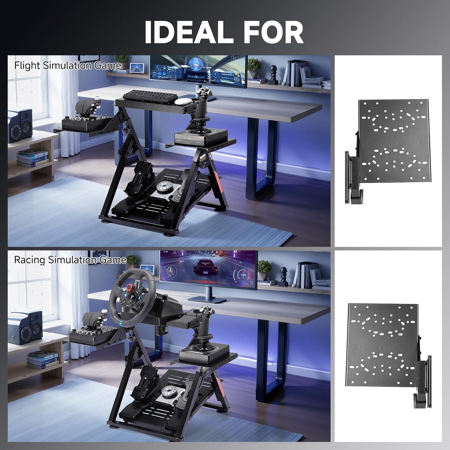 GTPLAYER Flight Racing Simulation Stand Foldable Gaming Stand Compatible with Logitech/Thrustmaster/PXN Gaming Devices Adjustable Stable Simulator Cockpit Stand, Electronic Device Not Included, Black