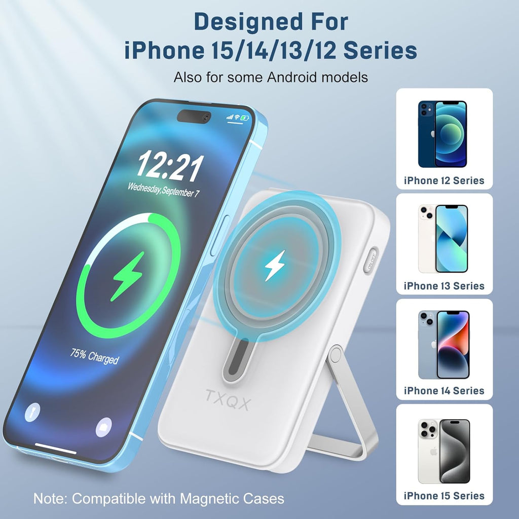 Wireless Portable Charger 10000mAh,Magnetic Power Bank with Built-in Cables LED Display,22.5W PD Fast Charging for Magsafe Battery Pack Compatible with iPhone16/15/14/13/12/Pro/Pro Max (White)