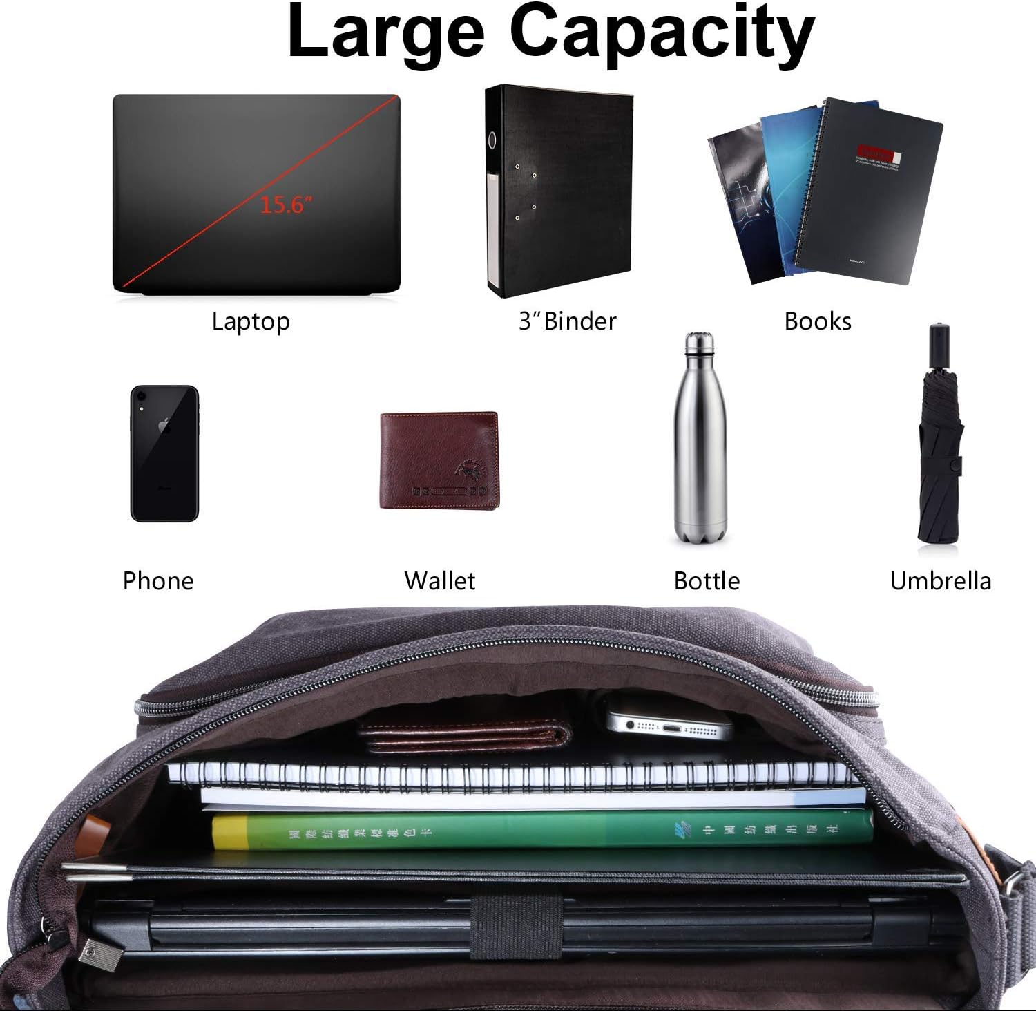 ESTARER Computer Messenger bag Water-resistant Canvas Shoulder Bag 15.6 Inch Laptop for Travel Work, Grey