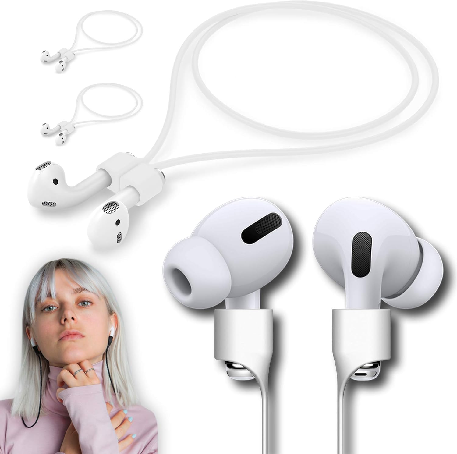 Ultra Strong Magnetic Airpod Pro Strap Anti-Lost Cord Sports Lanyard Compatible with Airpods 3rd 2nd Generation Pro 3 2 1 (3 White)