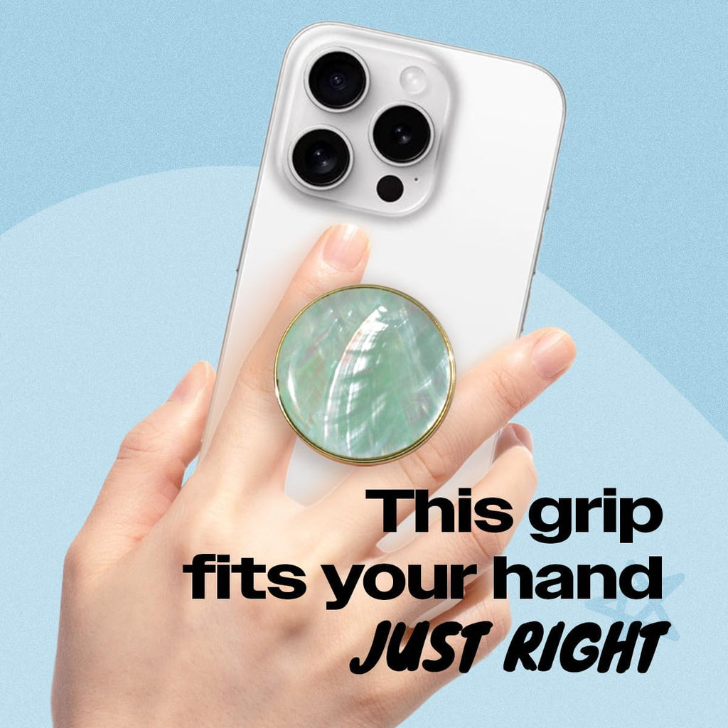 OnTheGrip Cute Natural Seashell Design Round Shape Collapsible Mobile Phone Grip Stand Holder for Smartphone Tablet Cell Phone Accessory (Aqua Blue)