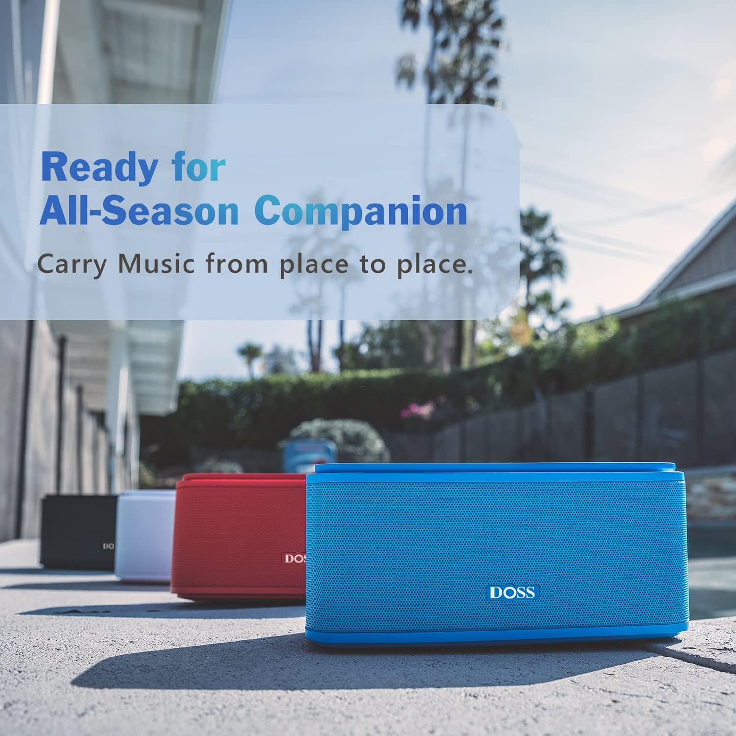 DOSS SoundBox Touch Wireless Bluetooth Speaker with 12W HD Sound and Bass, IPX5 Water-Resistant, 20H Playtime, Handsfree, Portable for Office, Home, Outdoor, Travel-Blue