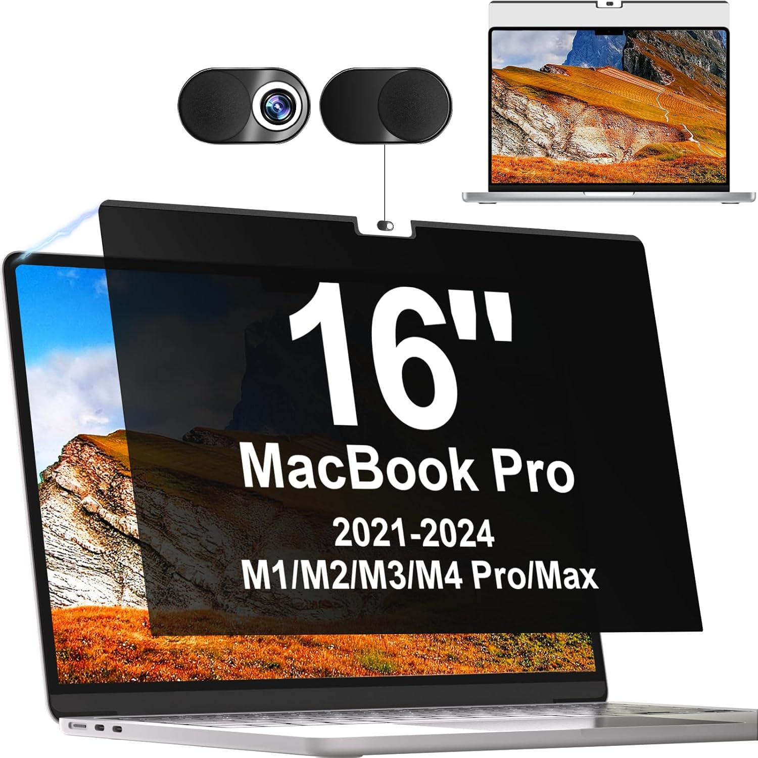 Privacy Screen MacBook Pro 16 Inch 2021-2024 (M1-M2-M3-M4,), Magnetic Removable Anti Blue Light Glare Filter Privacy Screen Protector