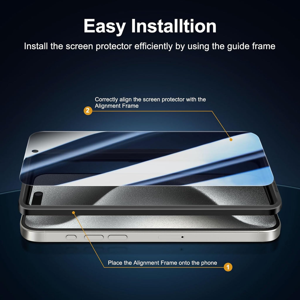 NEW'C 3 Pack Privacy for iPhone 15 Pro Max Screen Protector (6.7 inches), Anti-Spy Tempered Glass Film,Case Friendly Ultra Resistant, Balanced 28-Degree Privacy Angle-Easy installation tool included