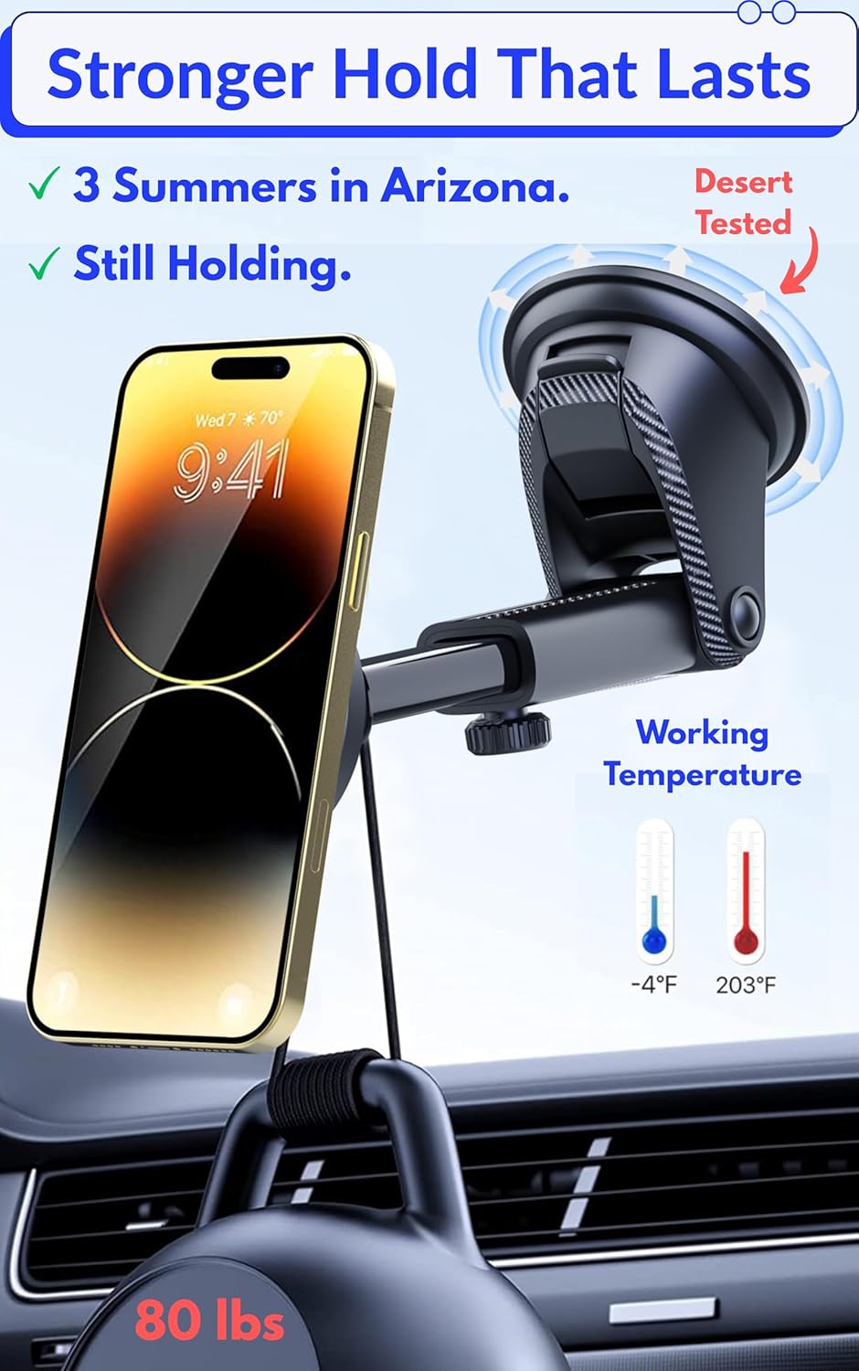 PTz Words for MagSafe Windshield Mount - Magnetic Phone Holder for Car, Suction Cup, High Heat Resistant, Super Strong Magnets, Compatible with iPhone, Galaxy & Other Smartphones