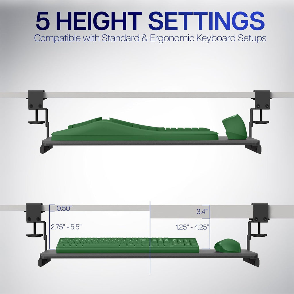 VIVO Large Height Adjustable Under Desk Keyboard Tray, C-clamp Mount System, 27(33 Including Clamps) x 11 inch Slide-Out Platform Computer Drawer for Typing, Black, MOUNT-KB05HB