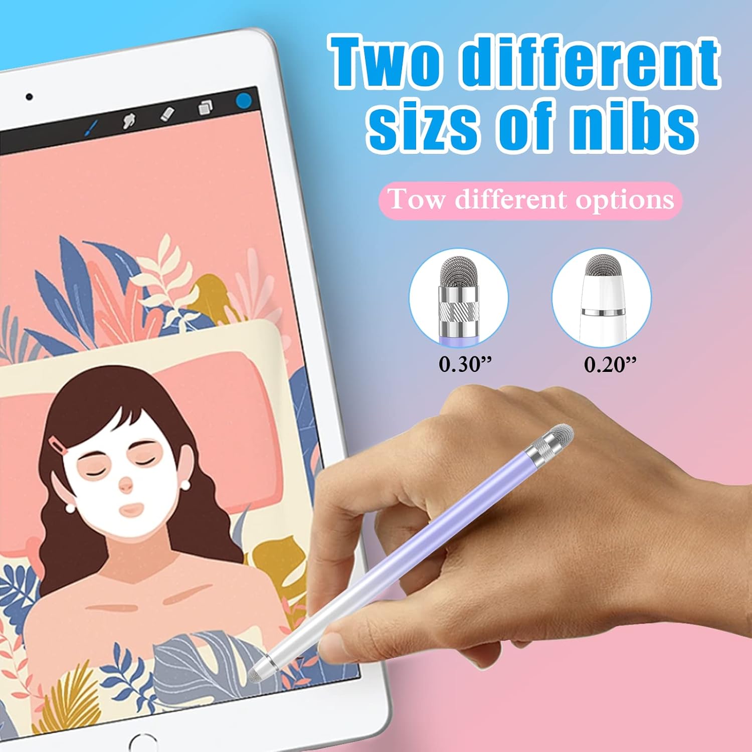 2PCS Stylus Pens for Touch Screens, Stylus Pen for iPhone/iPad/Tablet Android/Microsoft Surface, Compatible with All Touch Screens(Purple/Blue)
