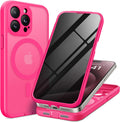 Magnetic for iPhone 15 Pro Case, Compatible with MagSafe, Built-in Privacy Screen Protector and Camera Protection, Anti Spy Full Body Dustproof Shockproof Hard Phone Case 6.1", Hot Pink