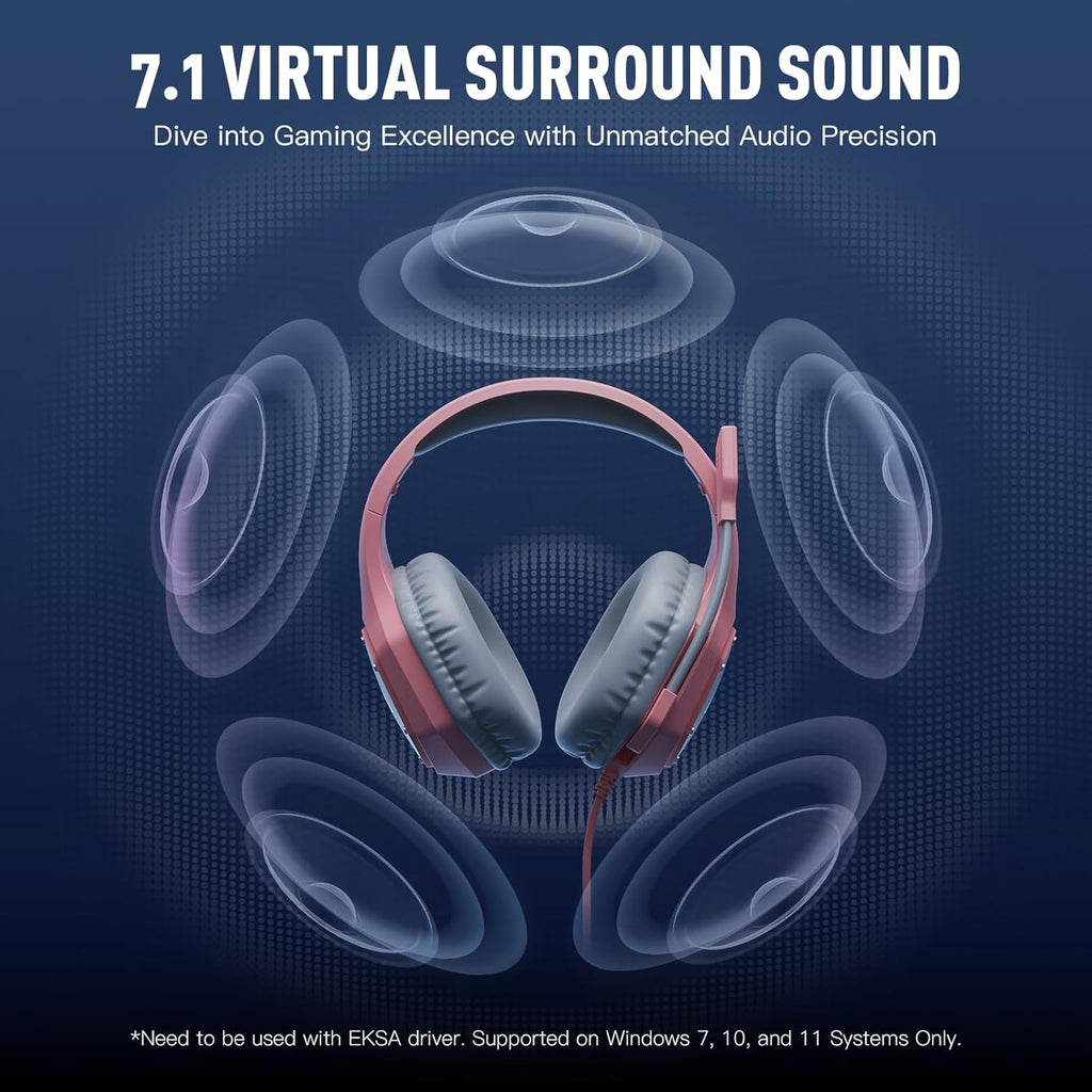 EKSA E1000 V2 Gaming Headset, PC Headset with USB C Plug, Wired Headphones with Noise Canceling Microphone, 7.1 Surround Sound, RGB Light, include USB Adapter for Computer,Mac, PS4/PS5 Console, Laptop