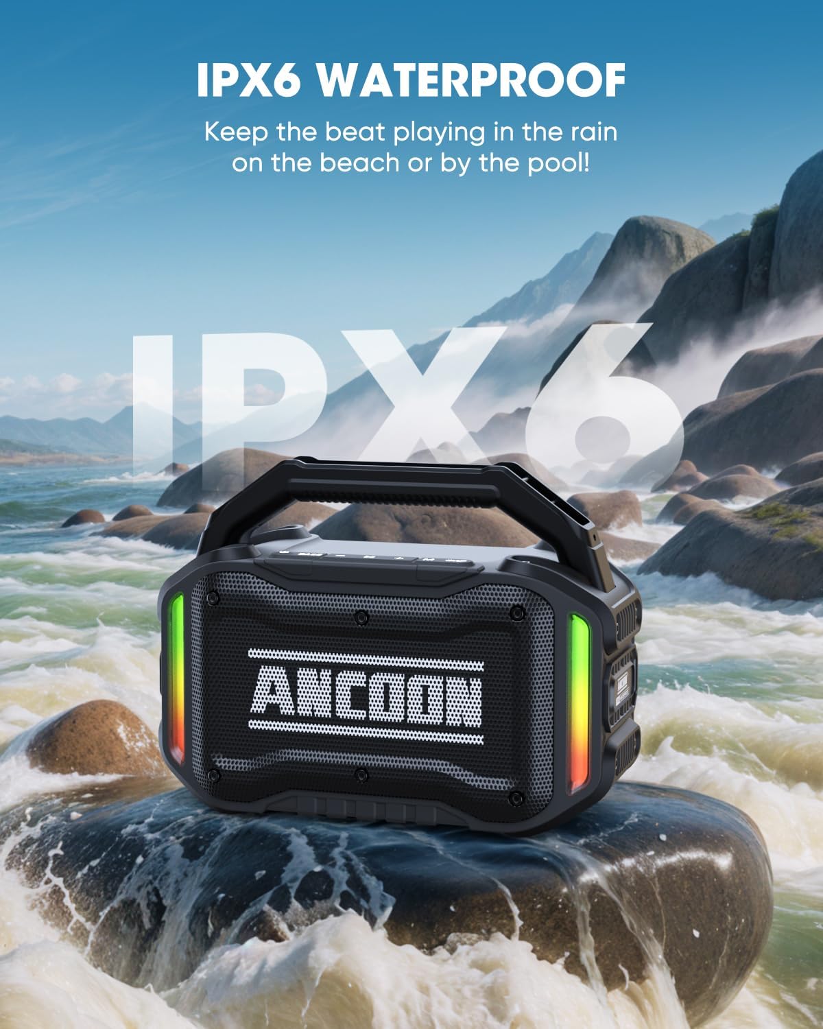 Speakers Bluetooth Wireless: 80W(Peak) Loud Speaker with Bass, 20H Playtime, IPX6 Waterproof, Large Jobsite Speakers for Work, Outdoor, Workshop, Garage, Portable Speaker with TWS (Black)