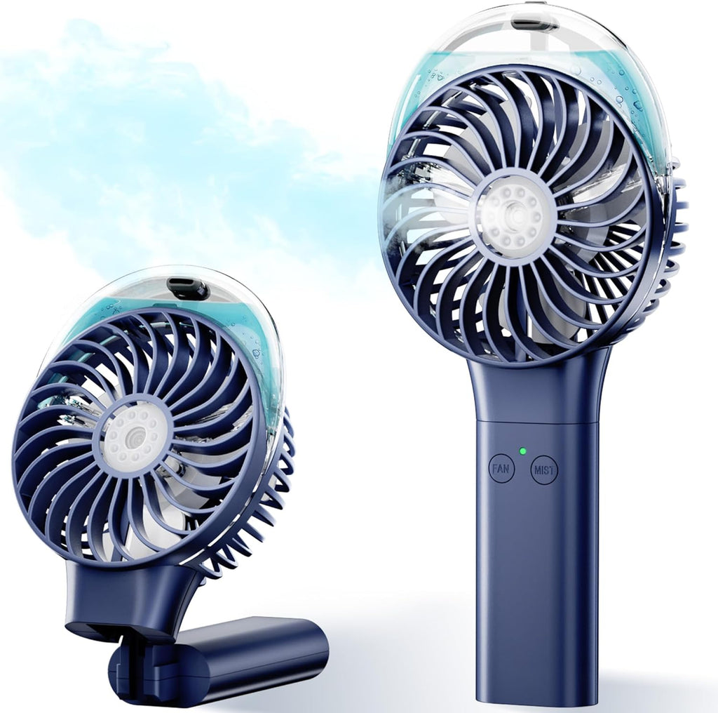PANERGY Handheld Misting Fan – Rechargeable Battery Operated,Handheld Personal Fan with Mist Spray, Electric Hand Fans, 180° Foldable Mister Fans for Travel, Camping, Disney, Concerts, Office(Blue)