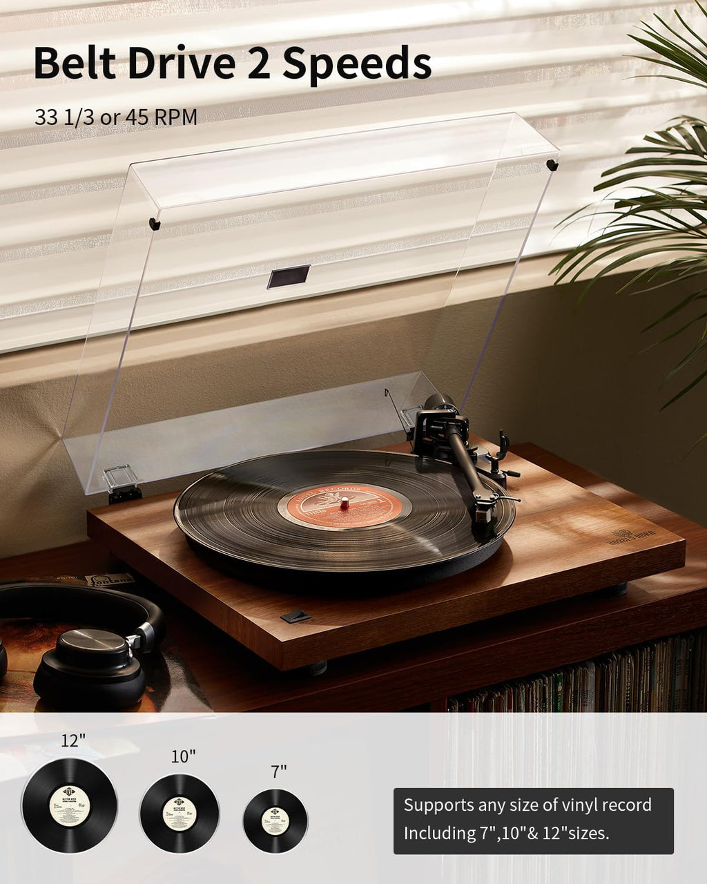ANGELS HORN Turntable, Vinyl Record Player, Built-in Phono Preamp, Belt Drive 2-Speed, Adjustable Counterweight, AT-3600L (Upgraded Bluetooth Version)