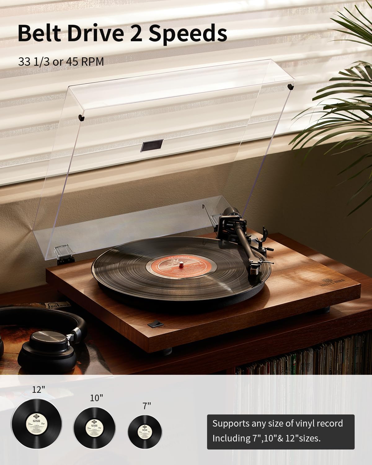 ANGELS HORN Turntable, Vinyl Record Player, Built-in Phono Preamp, Belt Drive 2-Speed, Adjustable Counterweight, AT-3600L (Upgraded Bluetooth Version)