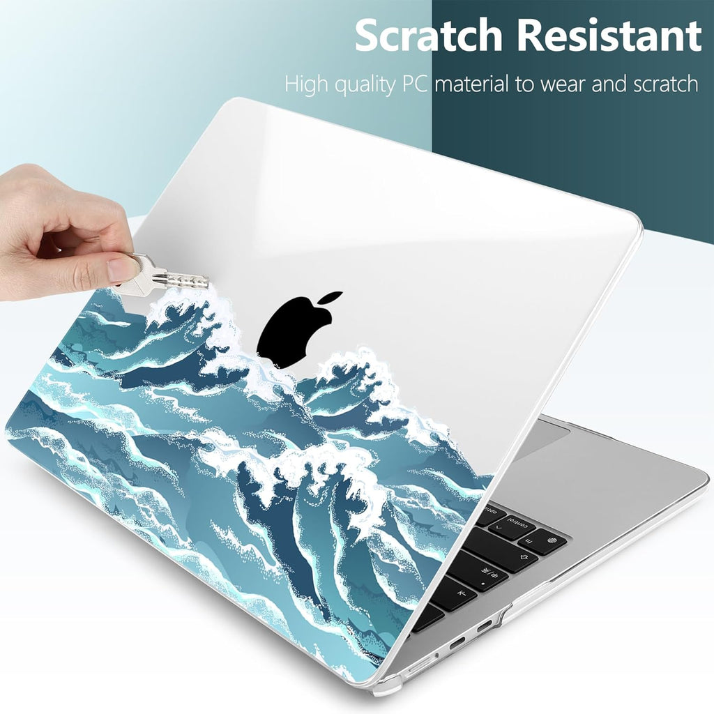 TWOLSKOO for M4 MacBook Air 13.6 inch Case 2025-2022 Release M4 A3240 M3 A3113 M2 A2681, Plastic Hard Shell & Screen Protector & Keyboard Cover & Trackpad Film, Ocean