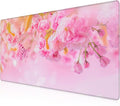 Mouse Pad, Large Pink Sakura and Butterfly Desk Mat, Extended Non-Slip Gaming Keyboard Mousepad Desk Pad, Thick Stitched Edges Waterproof Mouse Mat 31.5"x15.7" (Blossoming Cherry Flowers)